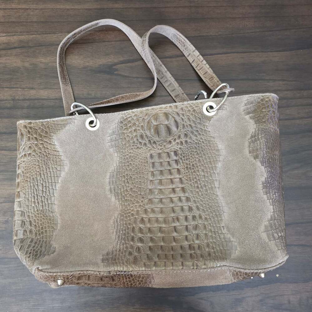 Vera Pelle Made in Italy Suede and Crocodile-Embossed Leather Tote Bag